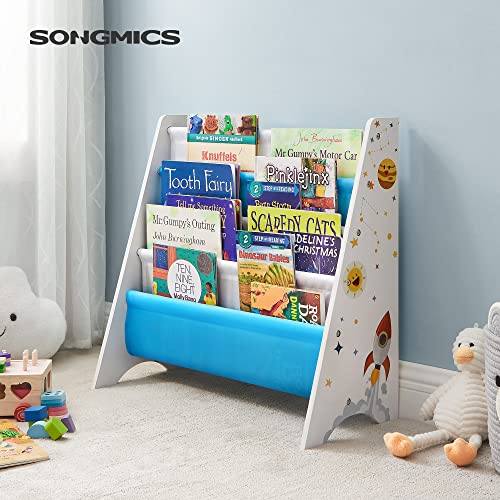 SONGMICS Kids Bookshelf, Toy Organizer & Kids’ Bookcase, Book Organizer, with Anti-Tip Kit, Storage Shelf for Children's Room, Playroom, School, Space-Saving Design, White, Blue and Gray UGKR72WT