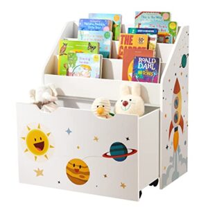 SONGMICS Kids Bookshelf, Toy Organizer & Kids’ Bookcase, Book Organizer, with Anti-Tip Kit, Storage Shelf for Children's Room, Playroom, School, Space-Saving Design, White, Blue and Gray UGKR72WT