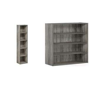 furinno luder bookcase/book/storage, 5-tier cube, french oak & pasir 4 tier open shelf, french oak grey
