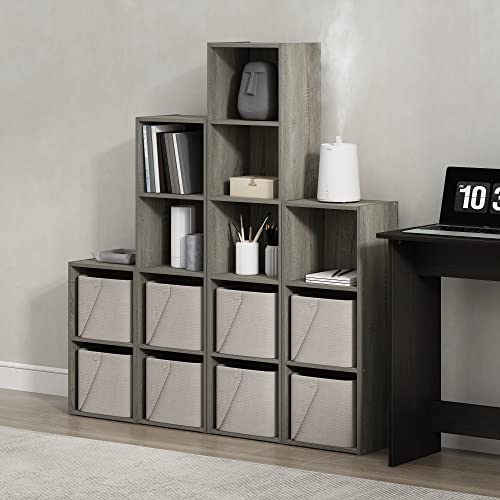 Furinno Luder Bookcase/Book/Storage, 5-Tier Cube, French Oak & Pasir 4 Tier Open Shelf, French Oak Grey