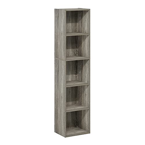 Furinno Luder Bookcase/Book/Storage, 5-Tier Cube, French Oak & Pasir 4 Tier Open Shelf, French Oak Grey