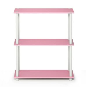 Furinno Turn-N-Tube 3-Tier Reversible Corner Display Rack Multipurpose Shelving Unit, Pink/White & Turn-N-Tube 3-Tier Compact Multipurpose Shelf Display Rack, Pink/White