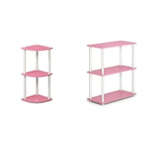 furinno turn-n-tube 3-tier reversible corner display rack multipurpose shelving unit, pink/white & turn-n-tube 3-tier compact multipurpose shelf display rack, pink/white