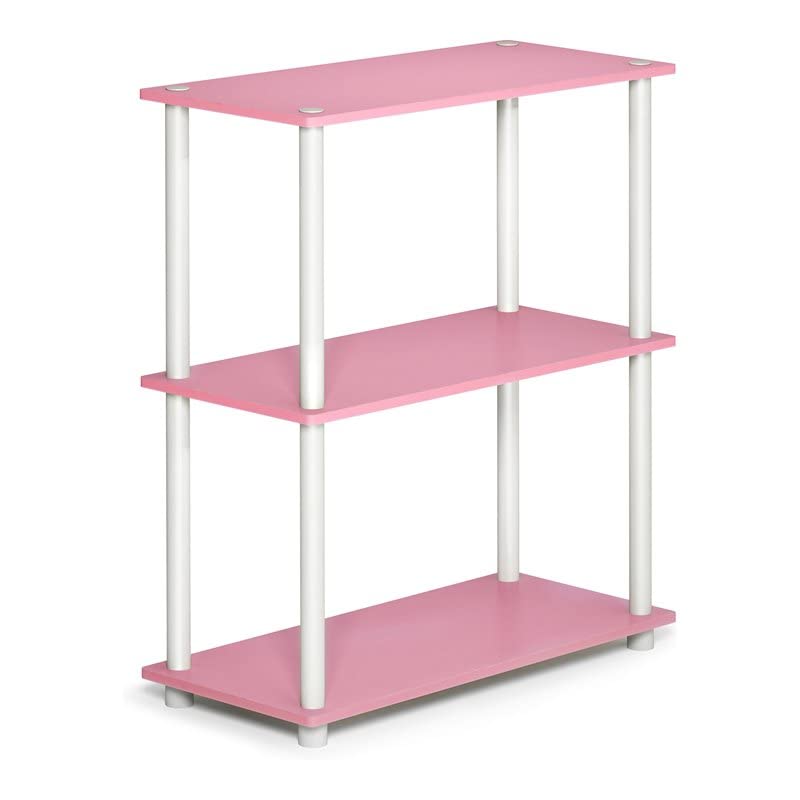 Furinno Turn-N-Tube 3-Tier Reversible Corner Display Rack Multipurpose Shelving Unit, Pink/White & Turn-N-Tube 3-Tier Compact Multipurpose Shelf Display Rack, Pink/White