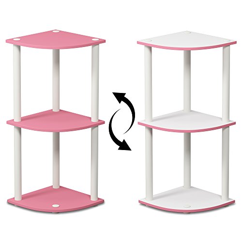 Furinno Turn-N-Tube 3-Tier Reversible Corner Display Rack Multipurpose Shelving Unit, Pink/White & Turn-N-Tube 3-Tier Compact Multipurpose Shelf Display Rack, Pink/White