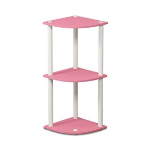 Furinno Turn-N-Tube 3-Tier Reversible Corner Display Rack Multipurpose Shelving Unit, Pink/White & Turn-N-Tube 3-Tier Compact Multipurpose Shelf Display Rack, Pink/White