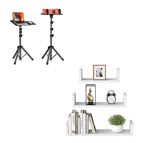 AMADA HOMEFURNISHING Floating Shelves & AMADA Projector Tripod Stand, Portable Projector Stand