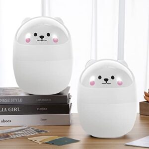 VOSAREA Mini Trash Can Desktop Trash Can Cartoon Bear Shape Wastebasket Small Table Waste Bin with Shake Lid for Home Office Desk (White)