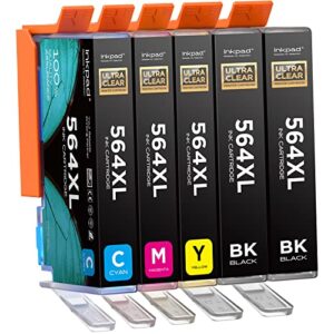 iNKPAD 564XL Ink Cartridges Replacement for Original HP 564 XL Combo Pack - Compatible for Photosmart 5520 6520 7510 7520 DeskJet 3520 Premium C309A C410A Printer (2BK/C/M/Y-5 Pack)