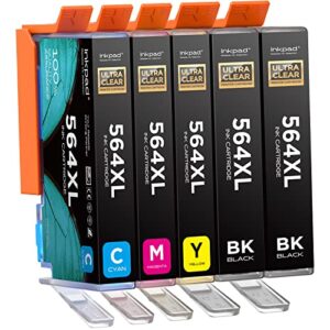 inkpad 564xl ink cartridges replacement for original hp 564 xl combo pack - compatible for photosmart 5520 6520 7510 7520 deskjet 3520 premium c309a c410a printer (2bk/c/m/y-5 pack)