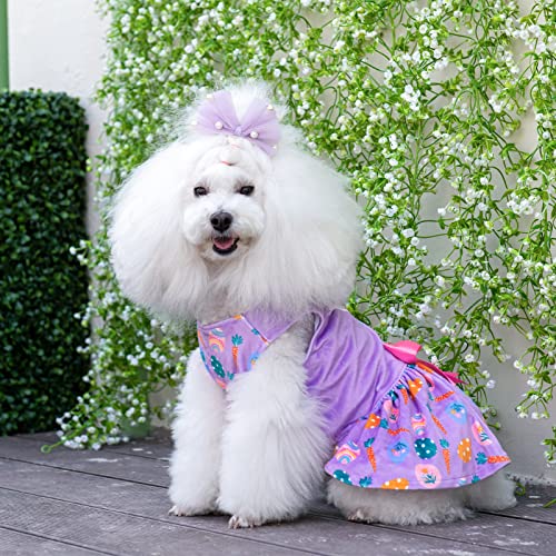 CuteBone White Rabbit Dog Easter Dress Velvet for Small Dogs Girl Eggs Skirt Puppy Purple Dresses Dog Clothes CVA19M-D