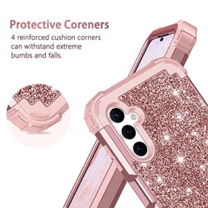 LONTECT for Galaxy A14 5G Case with 2 Tempered Glass Screen Protector+ 2 Camera Lens Protector,Three-Layer Shockproof Heavy Duty Full Body Sturdy Protective Case for Samsung Galaxy A14,Rose Gold