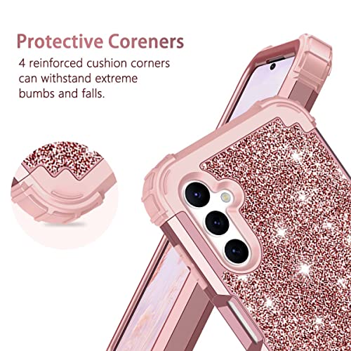 LONTECT for Galaxy A14 5G Case with 2 Tempered Glass Screen Protector+ 2 Camera Lens Protector,Three-Layer Shockproof Heavy Duty Full Body Sturdy Protective Case for Samsung Galaxy A14,Rose Gold