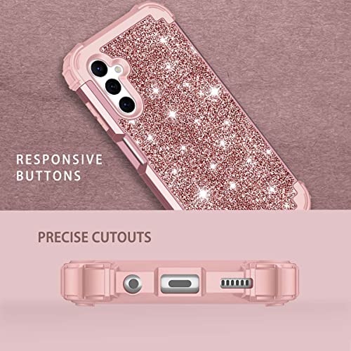 LONTECT for Galaxy A14 5G Case with 2 Tempered Glass Screen Protector+ 2 Camera Lens Protector,Three-Layer Shockproof Heavy Duty Full Body Sturdy Protective Case for Samsung Galaxy A14,Rose Gold