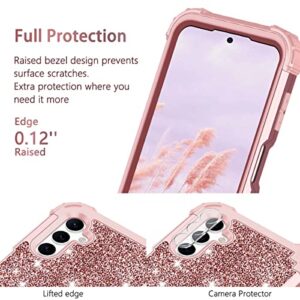 LONTECT for Galaxy A14 5G Case with 2 Tempered Glass Screen Protector+ 2 Camera Lens Protector,Three-Layer Shockproof Heavy Duty Full Body Sturdy Protective Case for Samsung Galaxy A14,Rose Gold