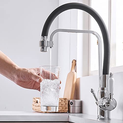 3 Way Kitchen Faucet for Filter Water System, Kitchen Taps Brass Swivel Kitchen Sink Filter Tap