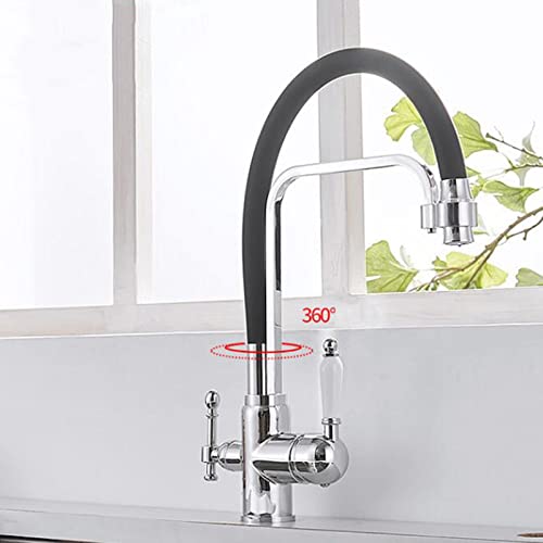 3 Way Kitchen Faucet for Filter Water System, Kitchen Taps Brass Swivel Kitchen Sink Filter Tap