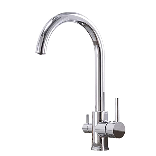 3 Way Kitchen Faucet for Filter Water System, Kitchen Taps Chrome Plated Brass Rotary Multifunction 3 in 1 Kitchen Sink Tap-B