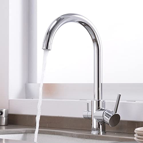 3 Way Kitchen Faucet for Filter Water System, Kitchen Taps Chrome Plated Brass Rotary Multifunction 3 in 1 Kitchen Sink Tap-B