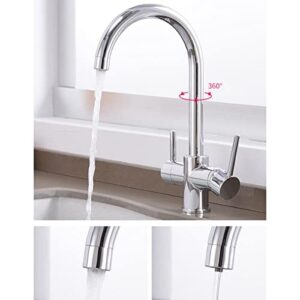 3 Way Kitchen Faucet for Filter Water System, Kitchen Taps Chrome Plated Brass Rotary Multifunction 3 in 1 Kitchen Sink Tap-B