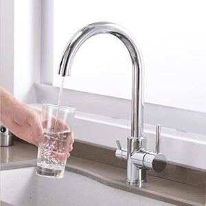 3 Way Kitchen Faucet for Filter Water System, Kitchen Taps Chrome Plated Brass Rotary Multifunction 3 in 1 Kitchen Sink Tap-B