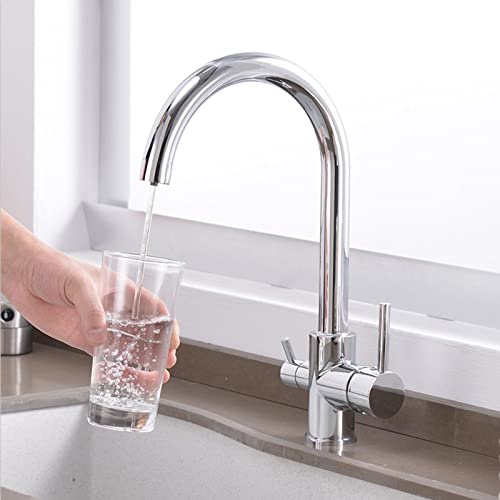 3 Way Kitchen Faucet for Filter Water System, Kitchen Taps Chrome Plated Brass Rotary Multifunction 3 in 1 Kitchen Sink Tap-B