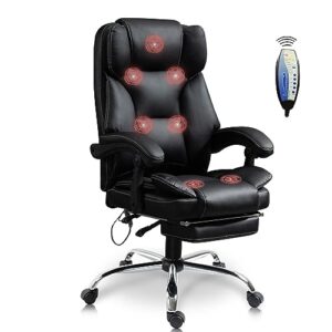 massage office chair- ergonomic home computer desk leather chair,adjustable height reclining swivel chair with footrest,black