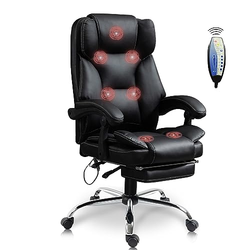 Massage Office Chair- Ergonomic Home Computer Desk Leather Chair,Adjustable Height Reclining Swivel Chair with Footrest,Black