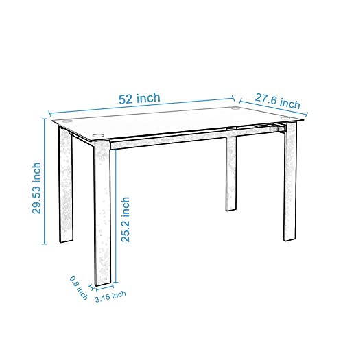 DMALKE 7 Pieces Dining Table Set for 6, Dining Table & Chair Set for Kitchen Living Room, Indoor Modern Easy Clean Tempered-Glass Dining Table with 6 Faux Leather Padded Chairs, W241S00019