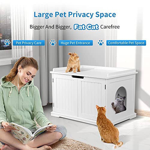 Extra Large Cat Litter Box Enclosure,Wooden Cat Box Enclosure Indoor Fit Most of Litter Box Decorative Box Furniture with Double Doors Cat Box Furniture Hidden