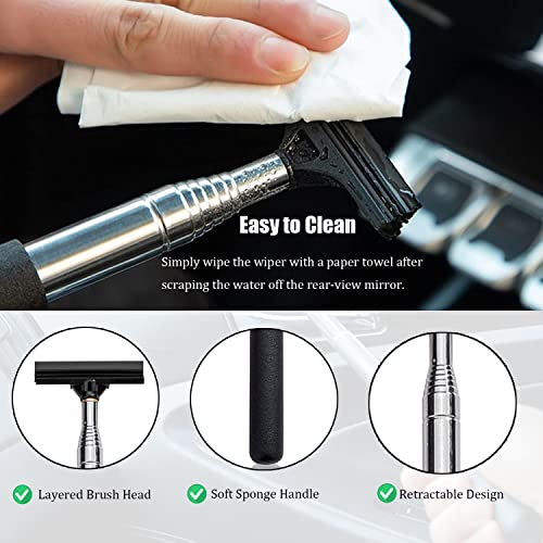 Pincuttee Car Side Mirror Wiper,Retractable Wing Mirror Wiper Cleaner,38.6" Long Handle Car Cleaning Tool,Portable Universal Car Accessories(Black,1PC)