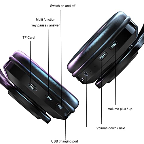 Head-Mounted Folding Wireles Bluetooth Headset - 7-Color Gradient Aperture Built in Mic Wireless Bluetooth 5.0 Headphone - Hi-Fi Stereo Wireless Stereo Headsets for Outdoor Sports