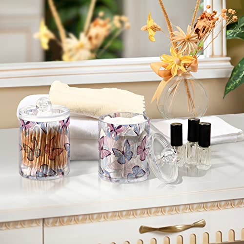 Kigai Cotton Swabs Organizer Cute Butterfly Qtip Holder Dispenser with Lid Apothecary Jar Set 2PCS Reusable Clear Plastic Cans for Dry Food