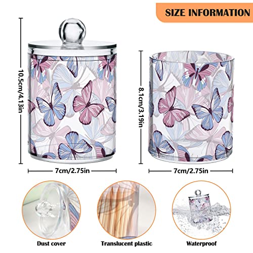 Kigai Cotton Swabs Organizer Cute Butterfly Qtip Holder Dispenser with Lid Apothecary Jar Set 2PCS Reusable Clear Plastic Cans for Dry Food