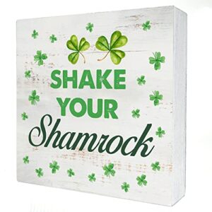 shake your shamrock wood box sign home decor rustic st. patrick's day quote wooden box sign block plaque for wall tabletop desk home office decoration 5" x 5"