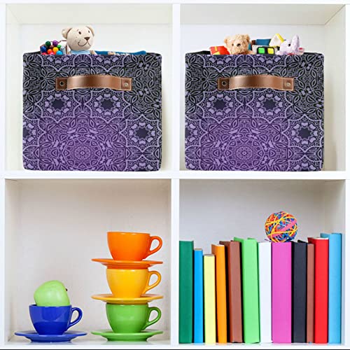 Kigai Collapsible Storage Basket with Handles, Mandala Pattern Canvas Fabric Storage Bins Toys Clothes Organizer for Bedroom, Nursery, Shelves, Closets (1PACK)