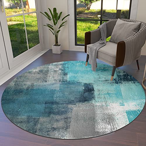 Turquoise Abstract Art Area Rug Turquoise Rugs for Living Room, Modern Abstract Area Rug for Bedroom Decor Home Decor, Room Decor Aesthetic Comfy Carpet for Kids Room, Non-Slip Teal Washable Rug 4ft