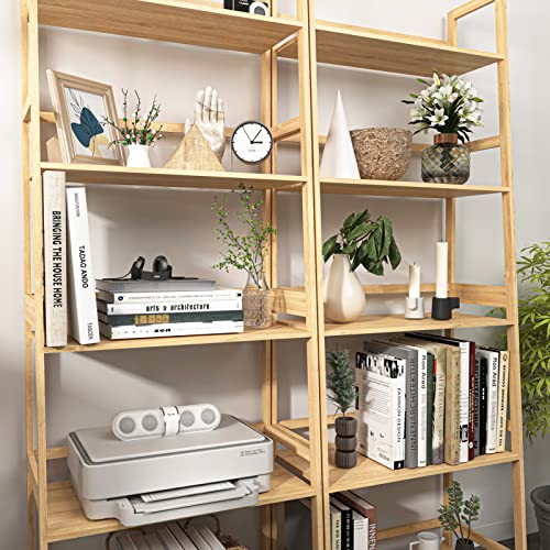 Noskatu Modern Ladder Bookshelf 5-Tier Wood Ladder Shelf for Books Movies Storage Shelf for Living Room Bathroom Kitchen Laundry Nature