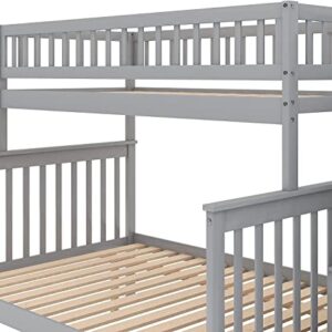 DNYN Stairway Twin-Over-Full Bunk Bed with Storage Shelves & Guardrail for Dorm, Kids Bedroom, Solid Pine Wood Bedframe, Space Saving Design & No Box Spring Needed, Grey