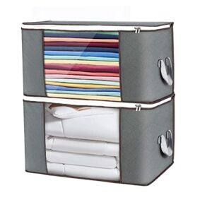 clothing organizer, 90l extra large clothes blanket storage bags,thicker fabric closet organizers and storage(2 pcs, 90l, gray)