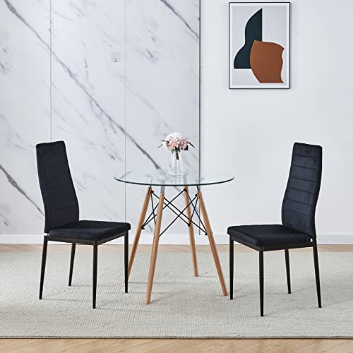 Saadiya Round Glass Dining Table Set for 2,Person Small Round Dinner Table and Velvet Chairs Set for Kitchen Room, 32 inch Leisure Coffee Table for Living Room Accent Table