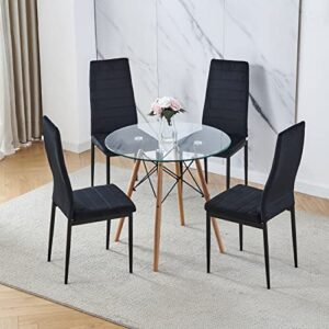 Saadiya Round Glass Dining Table Set for 2,Person Small Round Dinner Table and Velvet Chairs Set for Kitchen Room, 32 inch Leisure Coffee Table for Living Room Accent Table