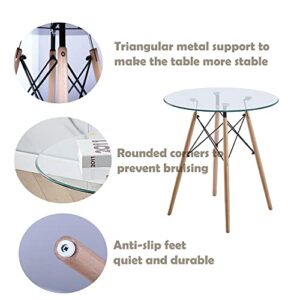 Saadiya Round Glass Dining Table Set for 2,Person Small Round Dinner Table and Velvet Chairs Set for Kitchen Room, 32 inch Leisure Coffee Table for Living Room Accent Table