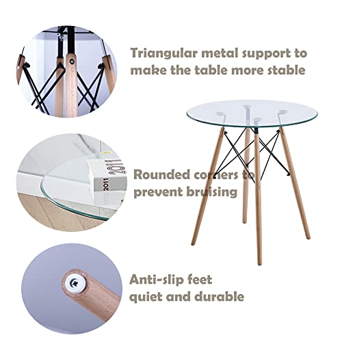 Saadiya Round Glass Dining Table Set for 2,Person Small Round Dinner Table and Velvet Chairs Set for Kitchen Room, 32 inch Leisure Coffee Table for Living Room Accent Table