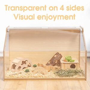 Large Hamster Cages Wooden Enclosure for Syrian Dwarf Hamsters, 33.15" L x 17.91" W x 19.72" H Humanize Habitat with Oblique Acrylic Door Durable HDF Waterproof Easy to Assemble and Clean, Clearance