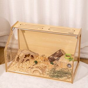 Large Hamster Cages Wooden Enclosure for Syrian Dwarf Hamsters, 33.15" L x 17.91" W x 19.72" H Humanize Habitat with Oblique Acrylic Door Durable HDF Waterproof Easy to Assemble and Clean, Clearance