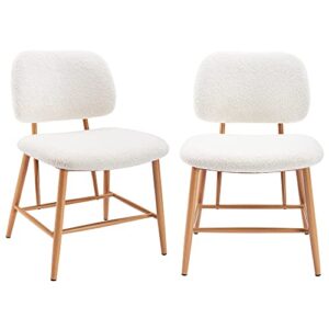 onevog modern accent chair, ivory white upholstered dining chairs set of 2, short plush fabric, armless dining chair with backrest, sherpa chair for dining room, living room, wood grain metal legs