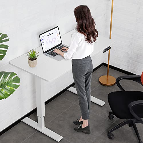 Legooin Electric Standing Adjustable Height Desk 59'' x 24''Sit Stand Desk with Charging Station, 2 USB Ports, 3 Power Outlets, 4 Caster, 27''-45'' Lifting Range Stand up Desk(White)