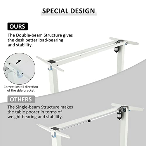 Legooin Electric Standing Adjustable Height Desk 59'' x 24''Sit Stand Desk with Charging Station, 2 USB Ports, 3 Power Outlets, 4 Caster, 27''-45'' Lifting Range Stand up Desk(White)