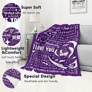 I Love You Gifts Blanket, 100 Languages Blanket Gifts for Mom Women Wife Girlfriend Mothers Day Anniversary Couple Birthday Soft Warm Flannel Hugs Throw Blankets 50"x60" Purple